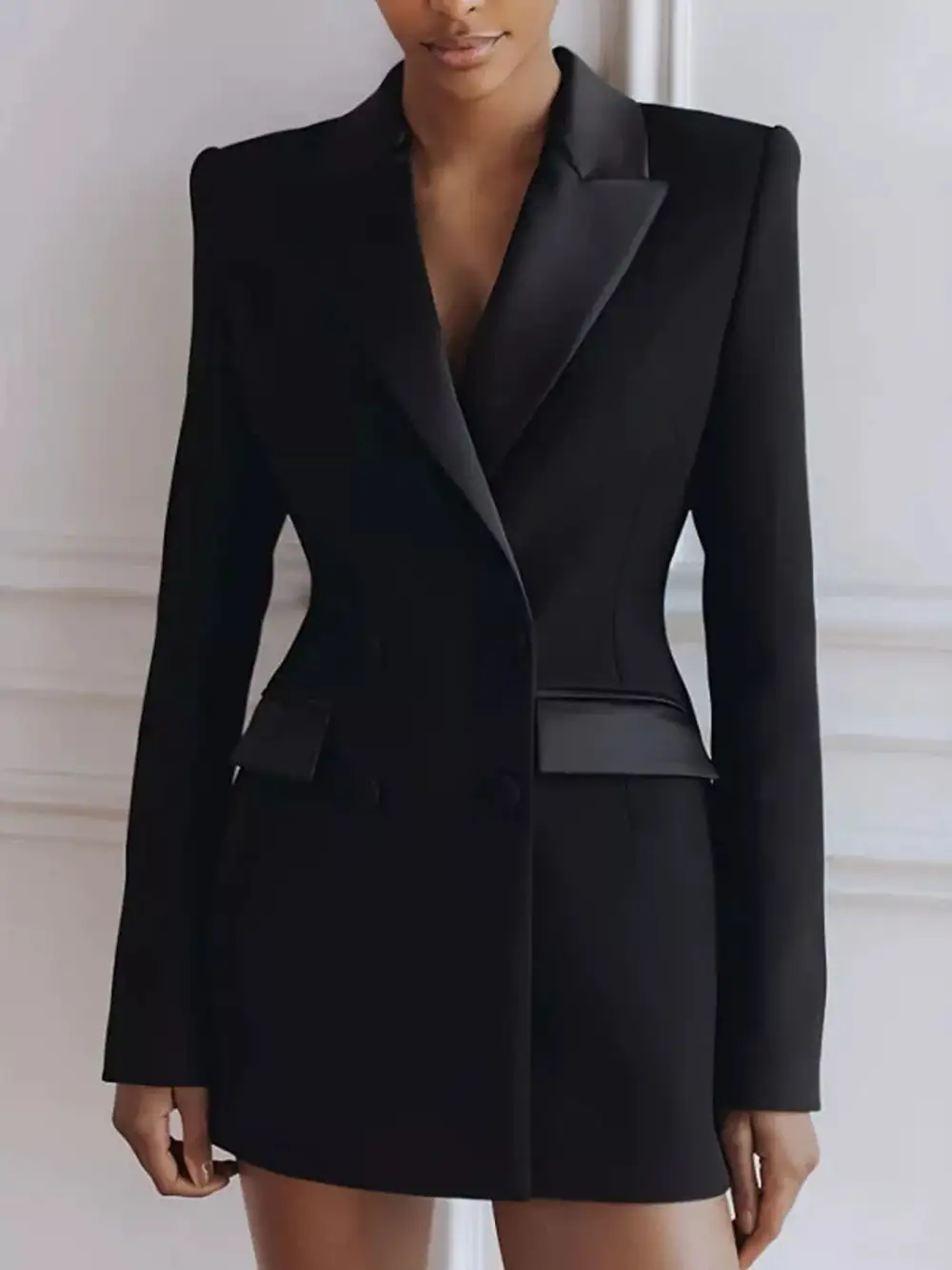 Double-Breasted Satin Blazer