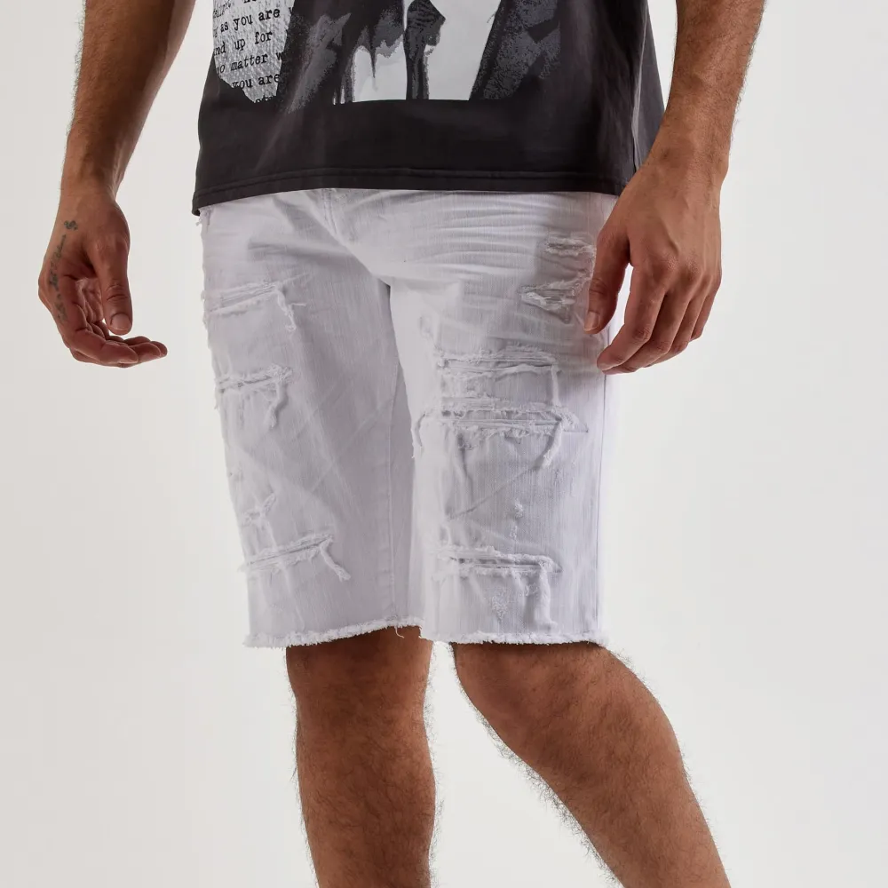 Relaxed Distressed Basic Denim Shorts