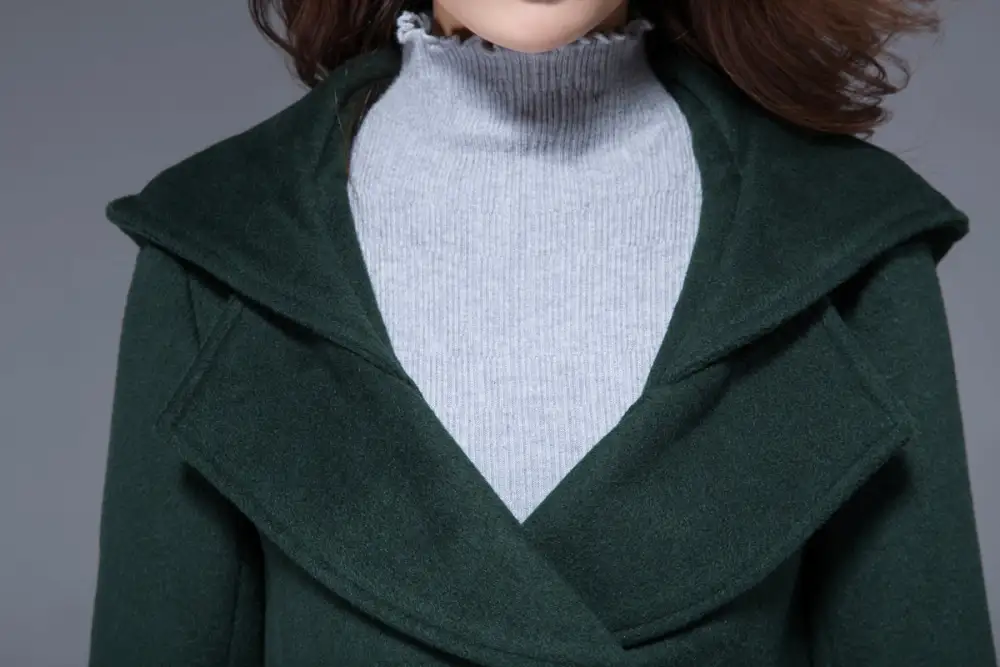 Wool Blend Oversized Hooded Double Breasted Belted Coat