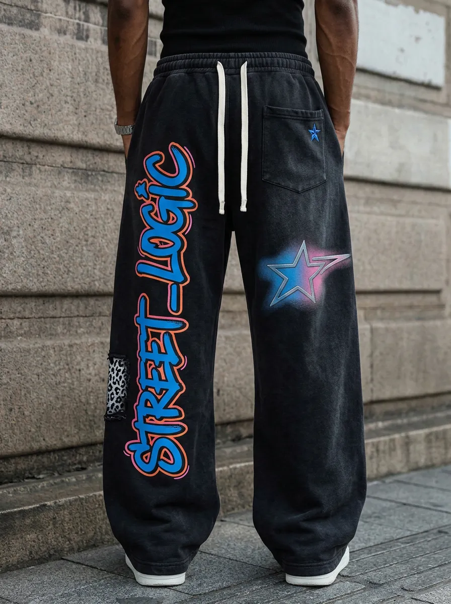 Men's Street Logic Graffiti Star Printed Sweatpants