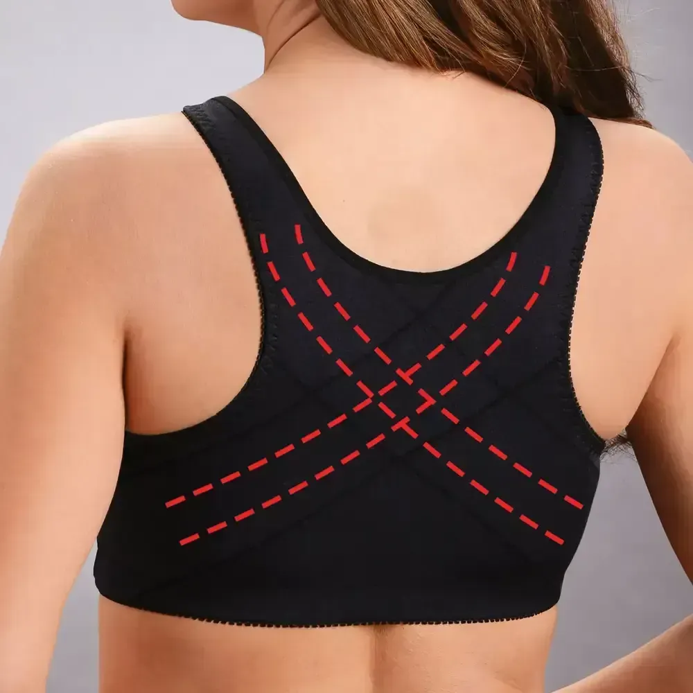 Front hooks, stretch-lace, super-lift, and posture correction �C ALL IN ONE BRA!