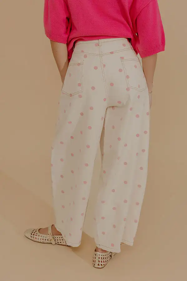 Spotted Around Town High Waist Barrel Leg Jean In Pink