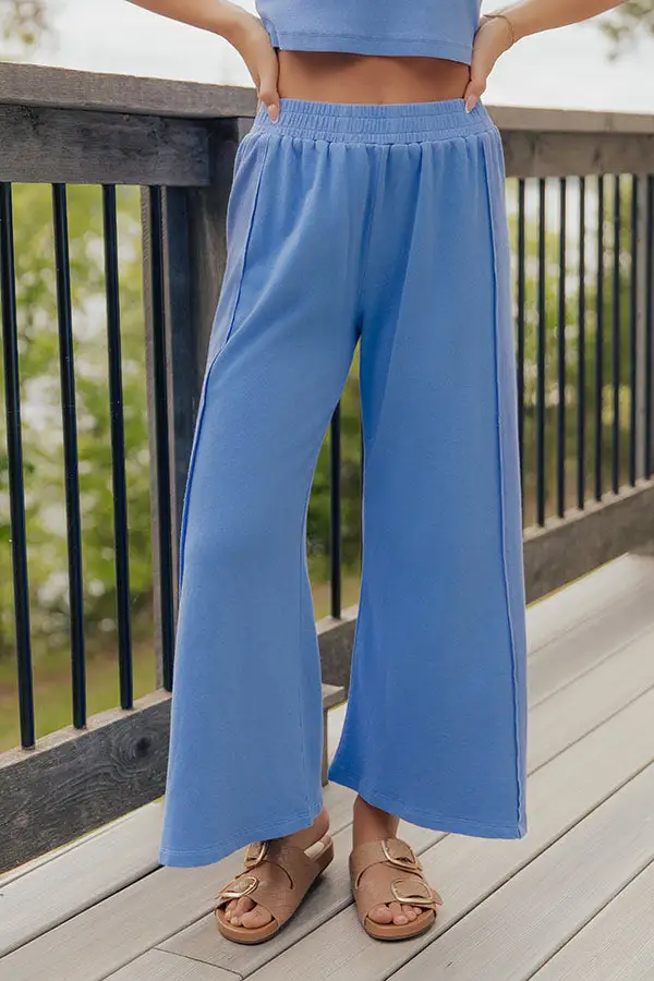 Mid Rise Relaxed Wide Leg Ribbed Elastic Waist Pants