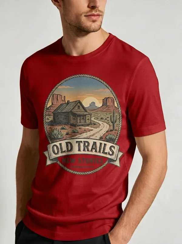 Men's Western Desert Cabin Old Trails Printed T-shirt