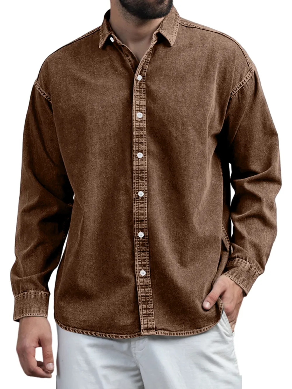 Structured Long Sleeve Open Collar Shirt