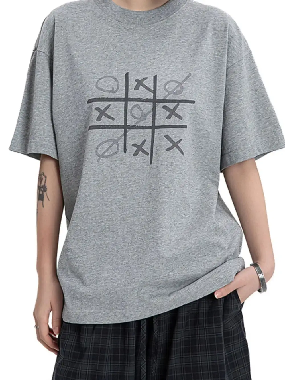 Tic-Tac-Toe Graphic Round-Neck T-Shirt