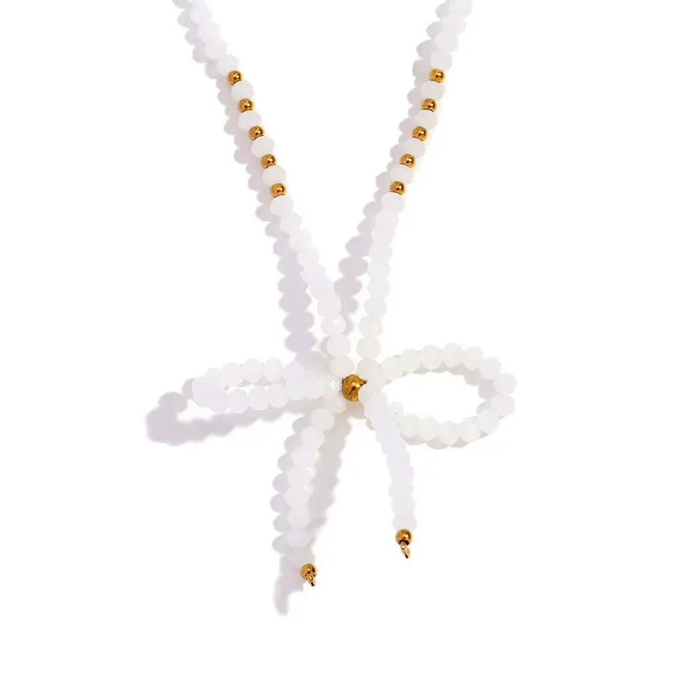 Crystal Beaded Bow Necklace