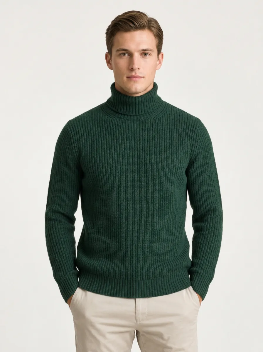 Men's Daily Wear Ribbed Knit Turtleneck Sweater