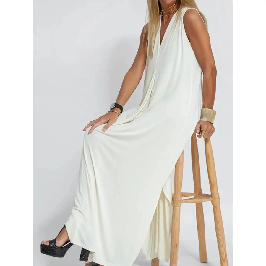 Full Size V Neck Sleeveless Maxi Dress with Slit Plus Size