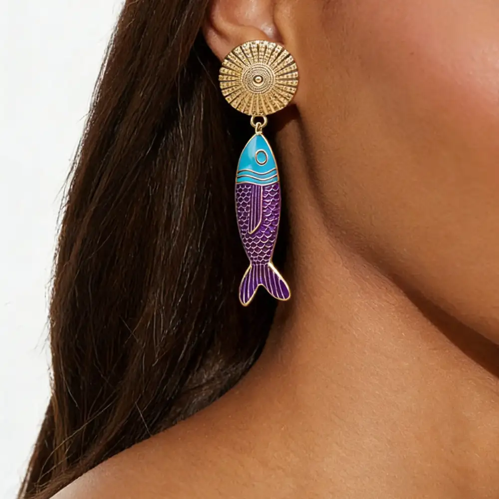 Bohemian Fish Pendant Enamel Earrings