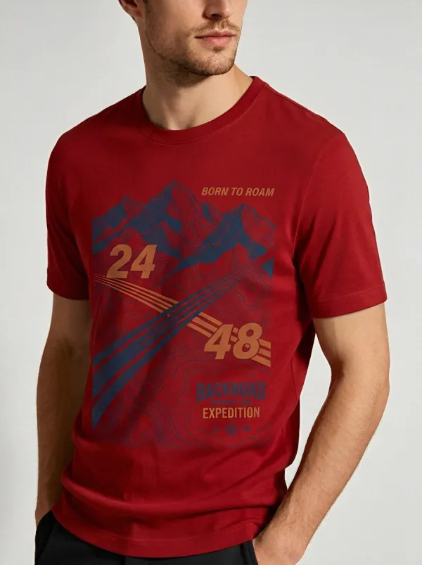 Men's Outdoor Adventure Mountain Topographic Printed T-shirt