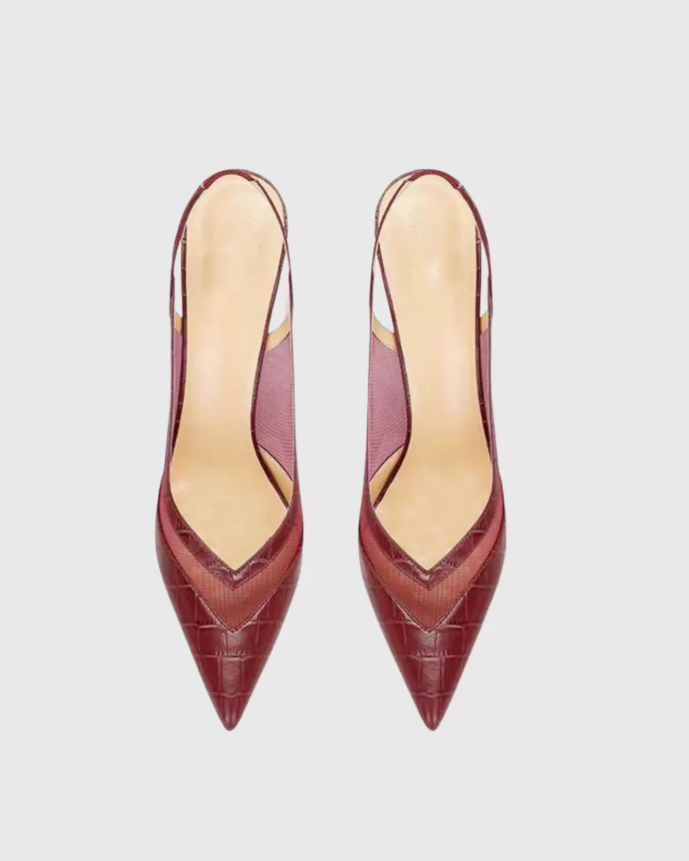 Lace Leather Splicing Pumps in Wine