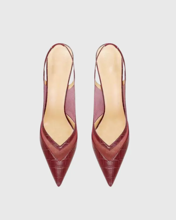 Lace Leather Splicing Pumps in Wine