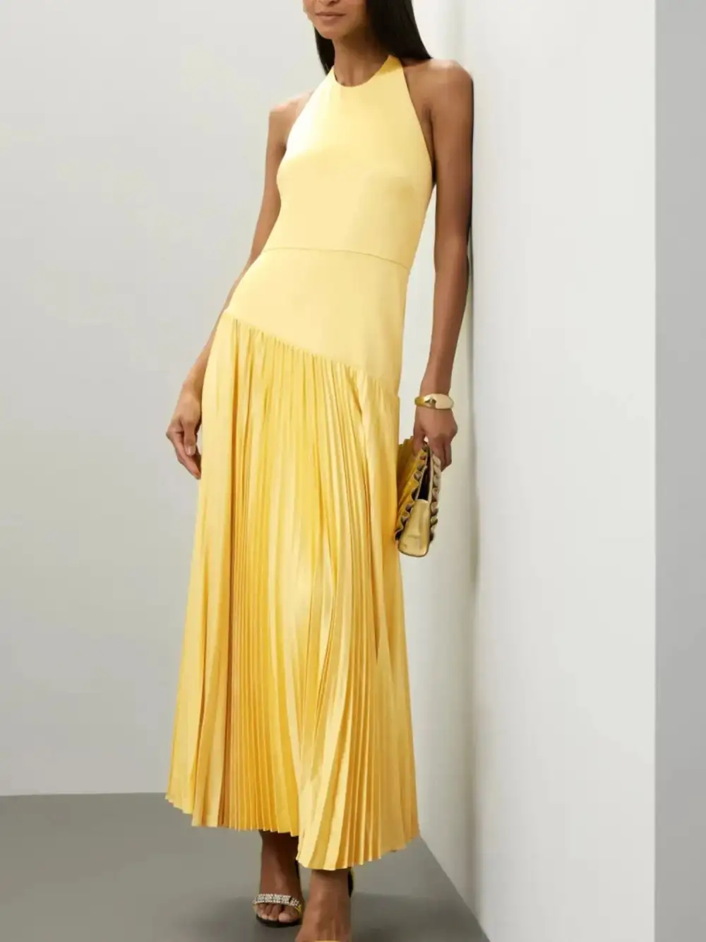 Textured Detail Pleated Maxi Dress