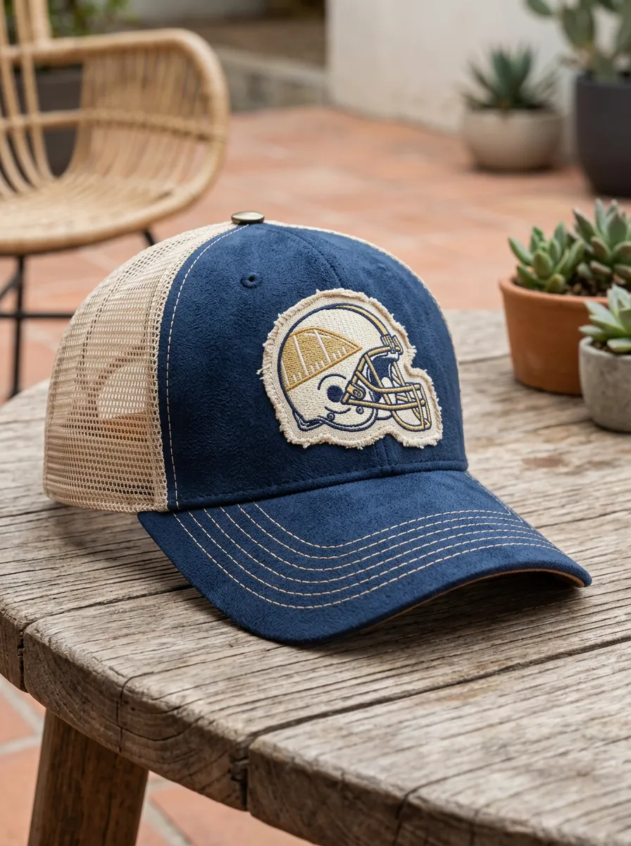 Men's Football Fan Frayed Helmet Patch Mesh Trucker Cap