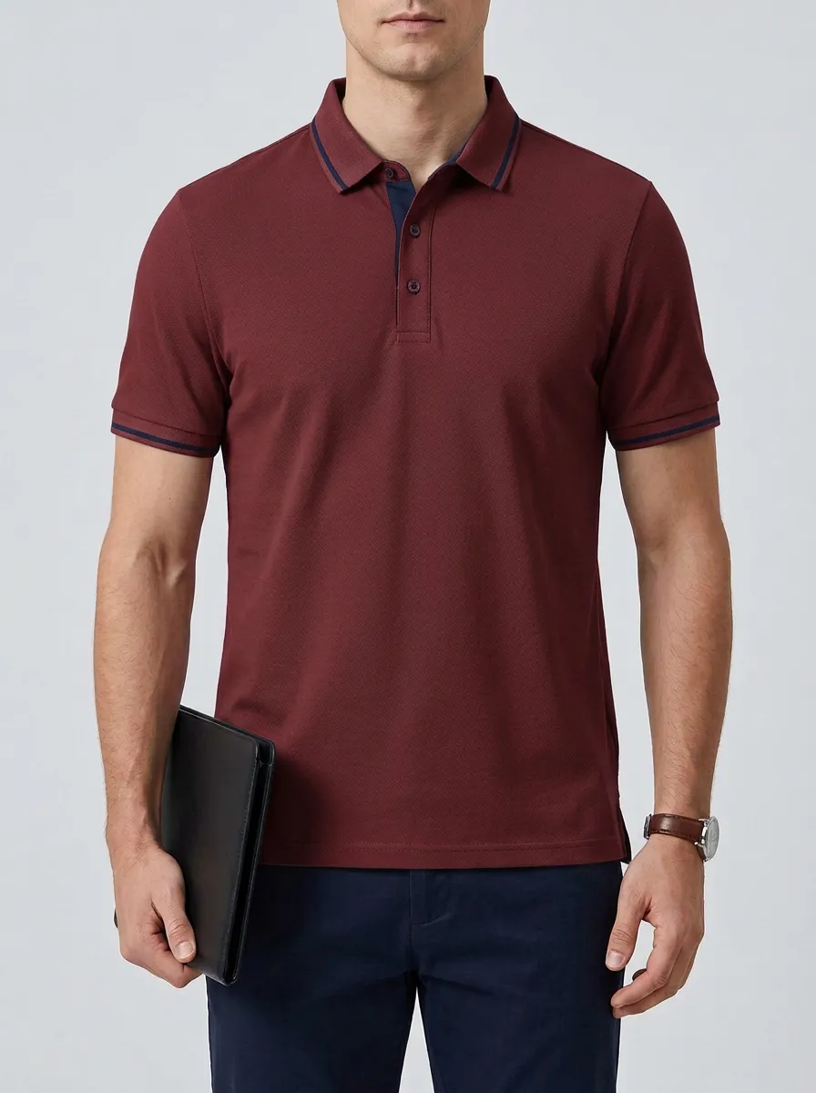 Men's Casual Business Blue Tipped Collar Polo Shirt