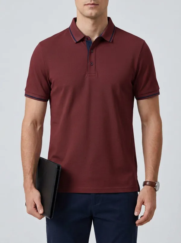 Men's Casual Business Blue Tipped Collar Polo Shirt