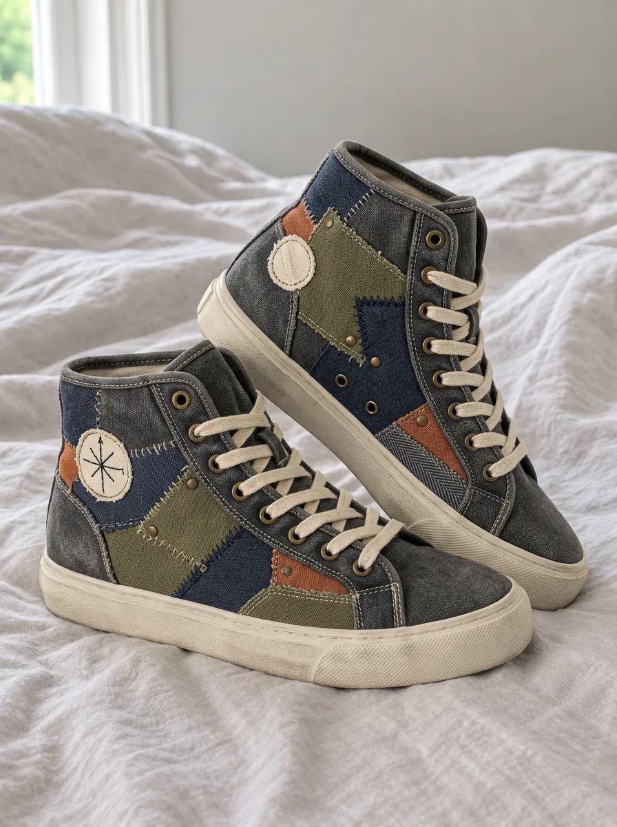 Men's Vintage Patchwork Compass Printed Canvas Shoes