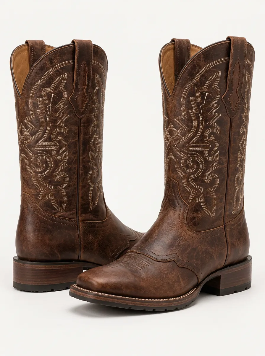 Men's Red Cowboy Boots with Distressed Finish