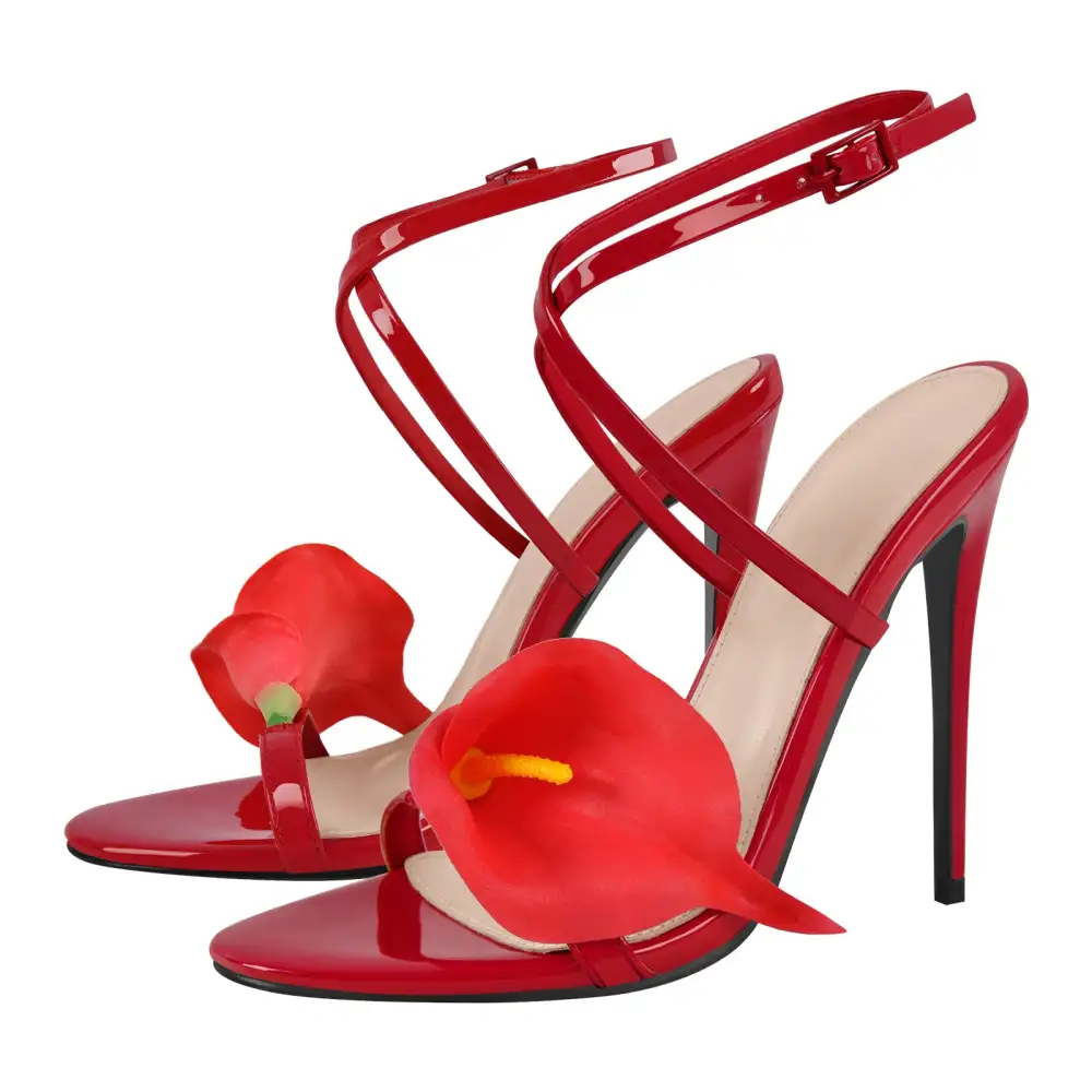 Round Toe Calla Lily Cross Strap Sandals