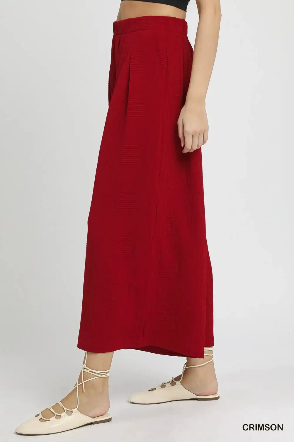 Textured Elastic Waist Wide Leg Pants