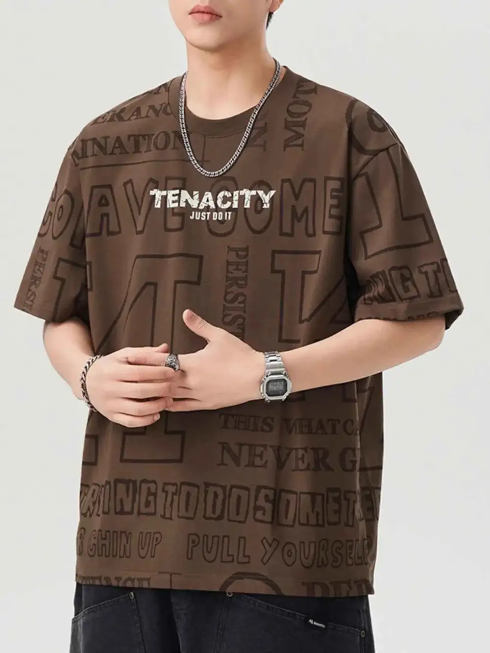 Modern Letter Round Neck Short Sleeve T-Shirt
