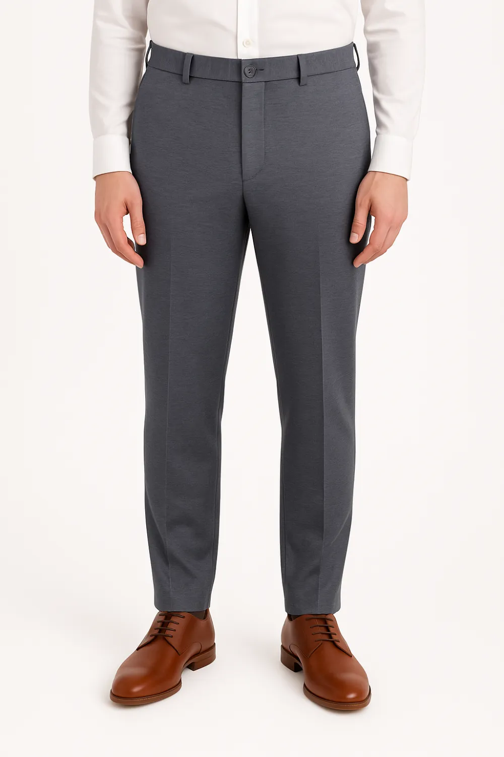 Classic Structured Flat Front Regular Rise Traditional Fit Trousers