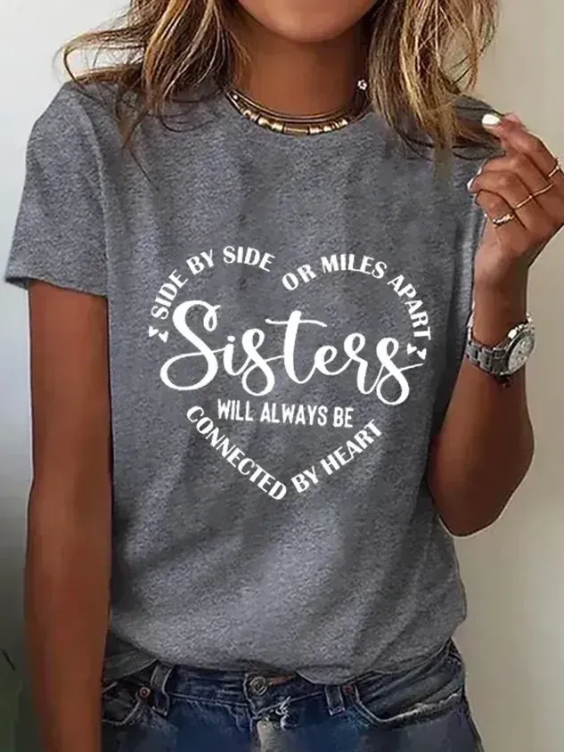 Casual Crew Neck Short Sleeve Loose Text Letters T-Shirt(⚡Clearance Sale)
