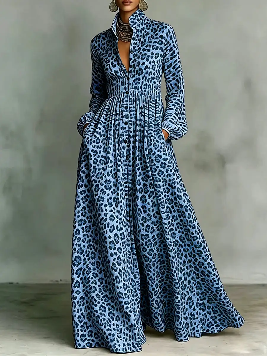 Pleated Buttoned Long Maxi Dress