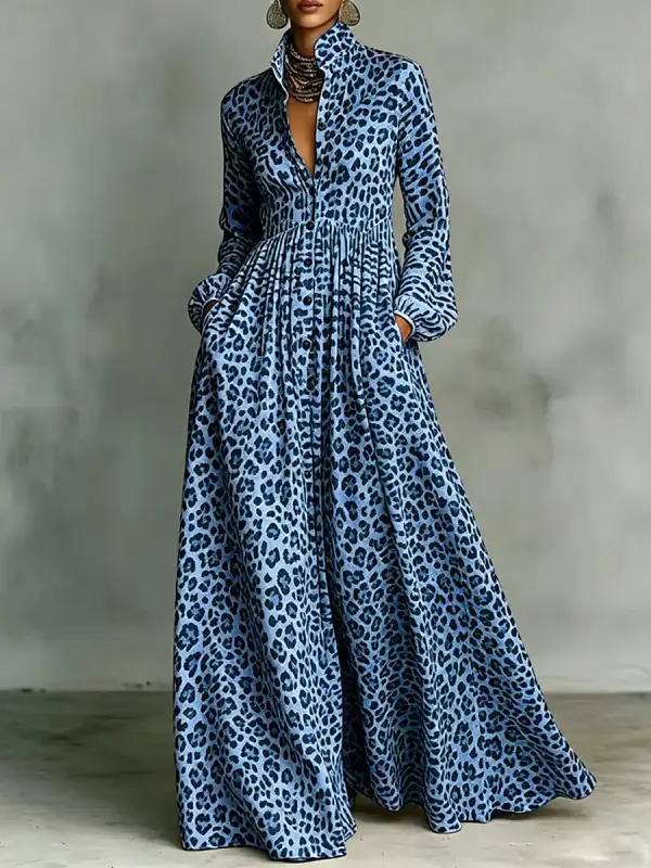 Pleated Buttoned Long Maxi Dress
