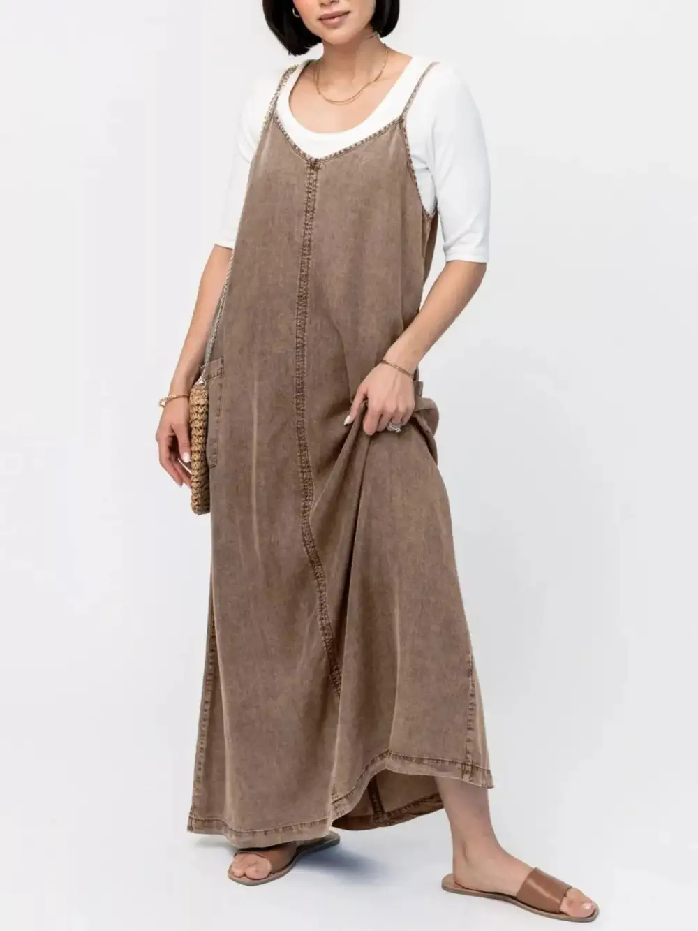 Casual Washed Denim Cami Maxi Dress