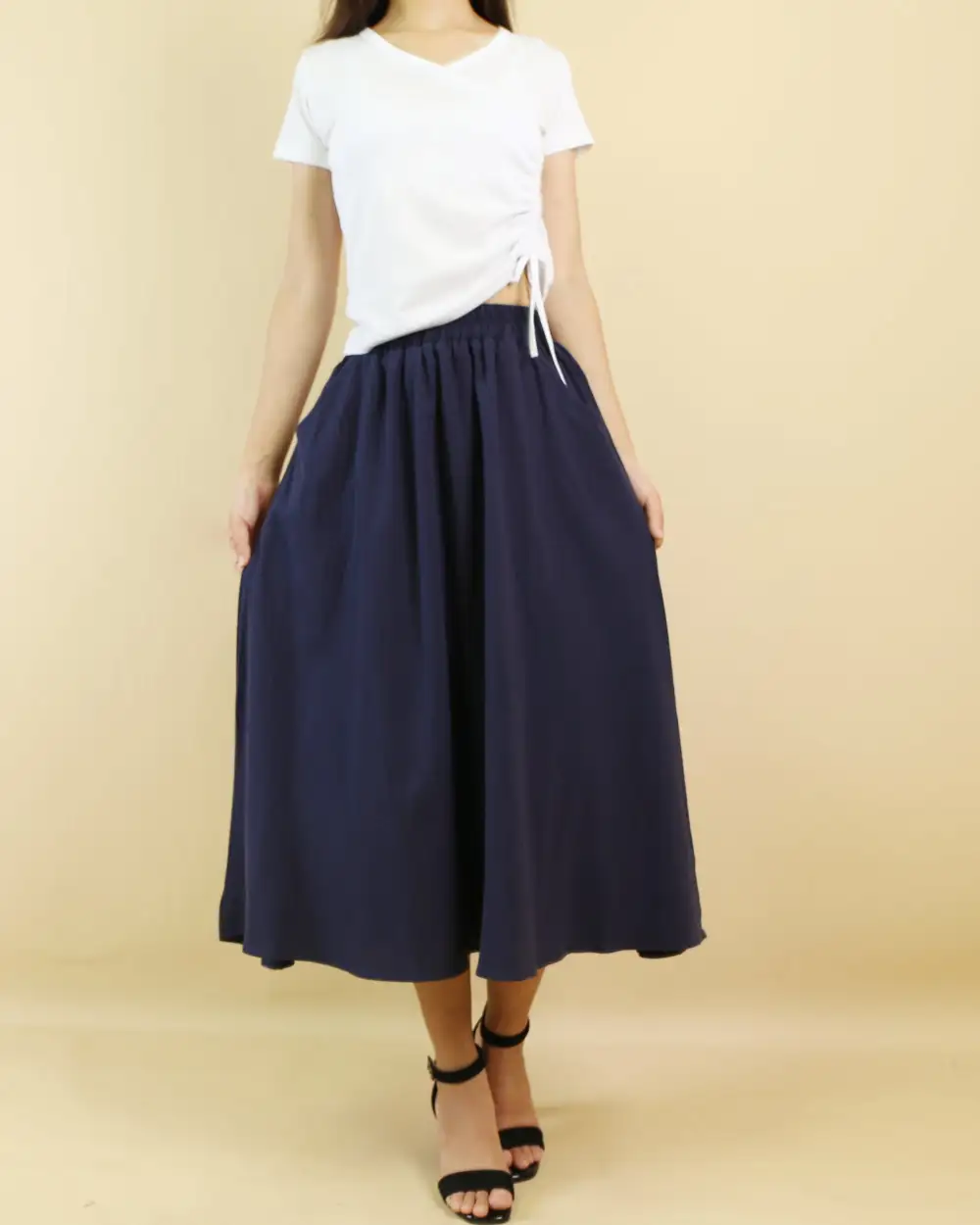 Everyday Boho Linen Flared Midi Skirt