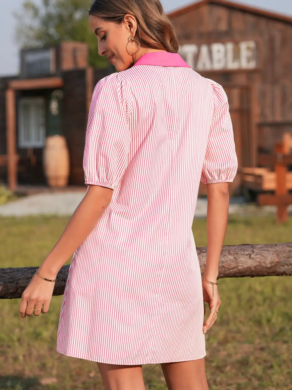 Striped Patchwork Button Front Mini Dress
