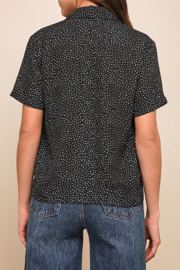 Casual Style Polka Dot Short Sleeve Button-Up Top