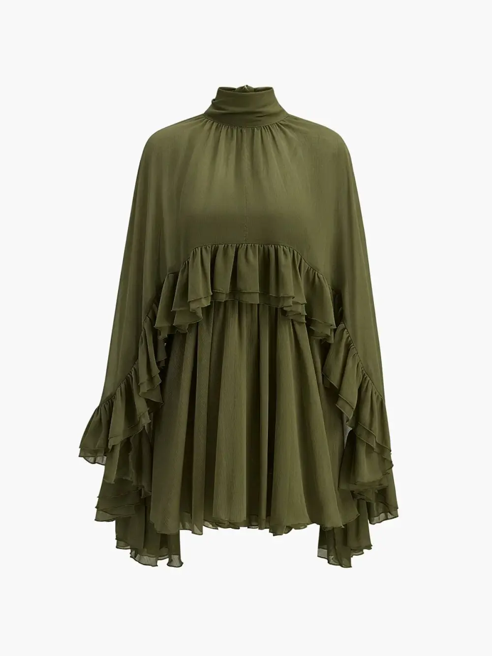 Semi Sheer Chiffon Ruffle Cape Mini Dress