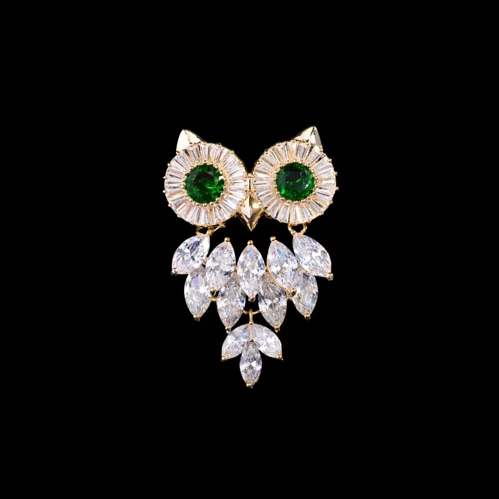 Crystal Owl Drop Brooch
