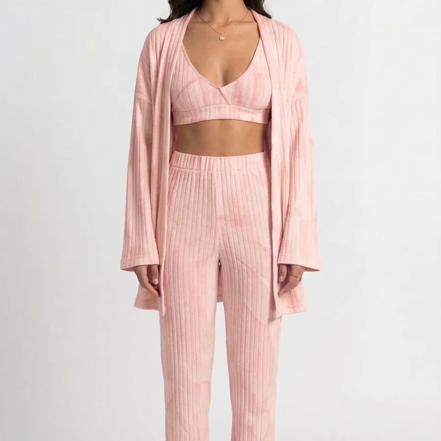Textured Open Front Cardigan Lounge Set