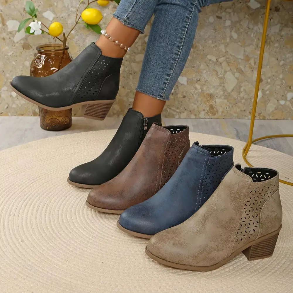 Structured Pointed Toe Block Heel Boots
