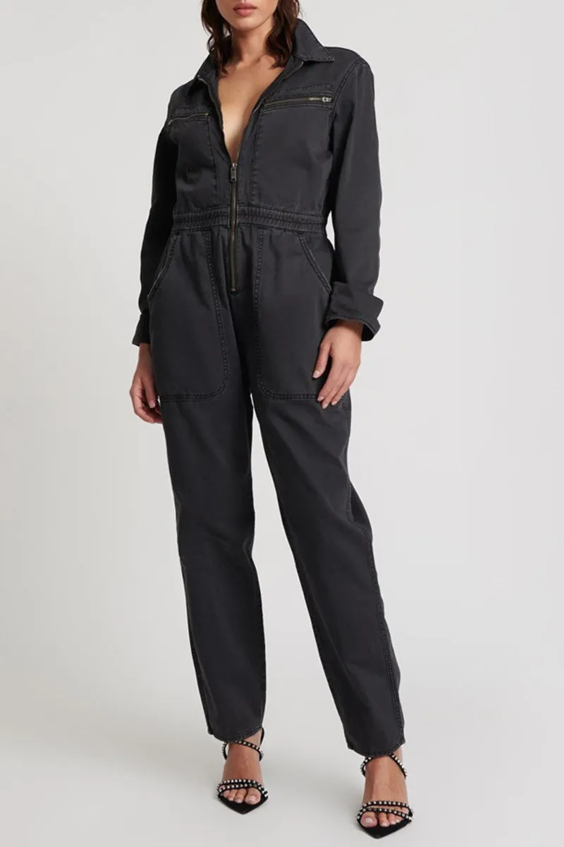 Black Vintage Simple Workwear Jumpsuit