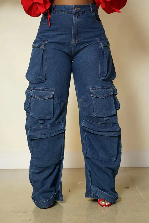 Blue Regular-Fit Patch-Pocket Jeans