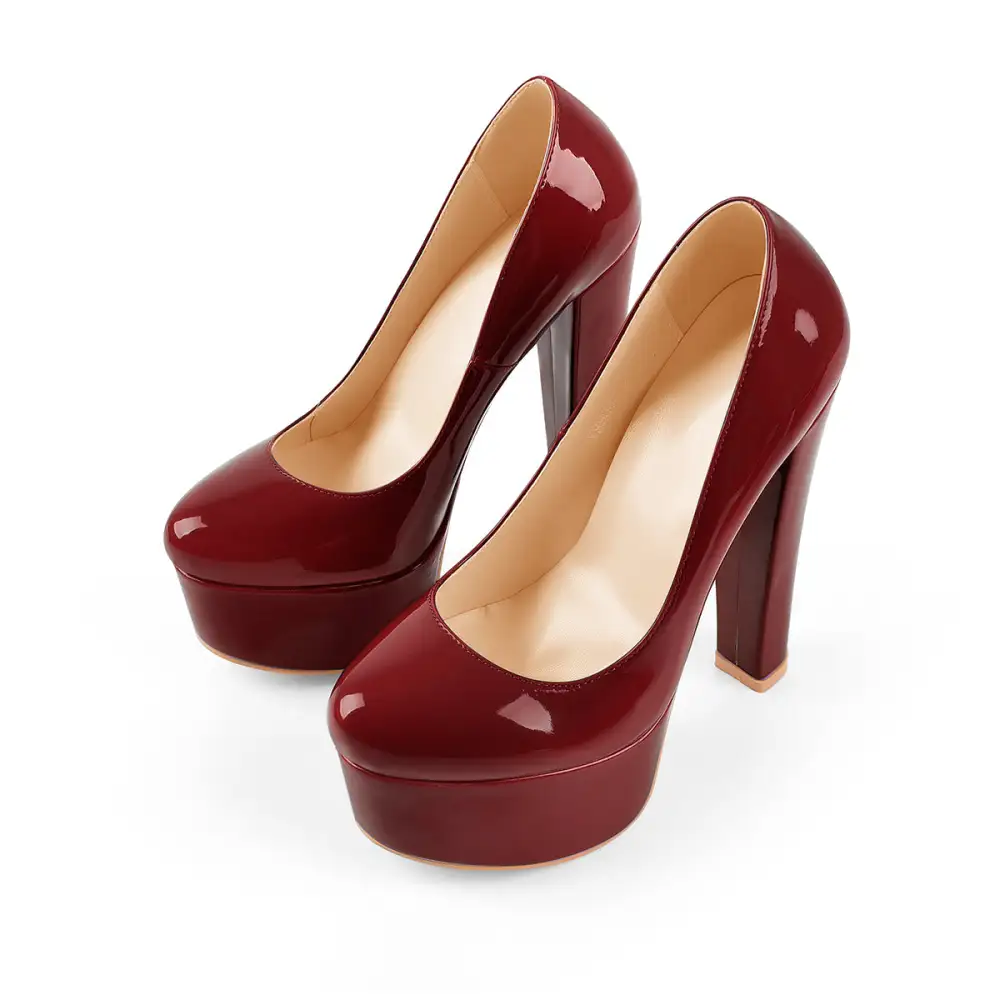 Round Toe Platform Chunky Heel Pumps