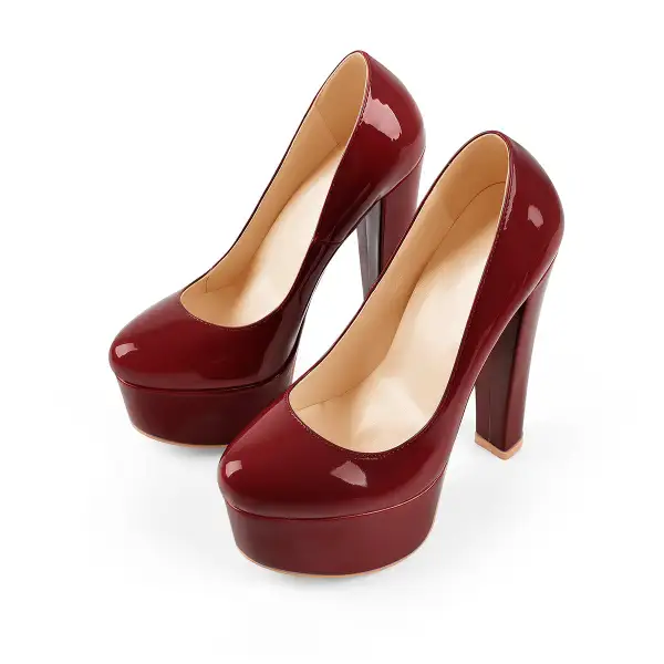 Round Toe Platform Chunky Heel Pumps