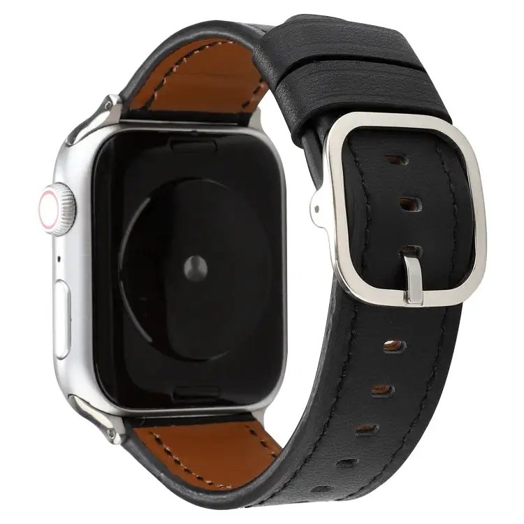 Buckle Genuine Leather Strap Watch Band for Watch Series 7 41 mm / 6 & SE & 5 & 4 40 mm / 3 & 2 & 1 38 mm - Black