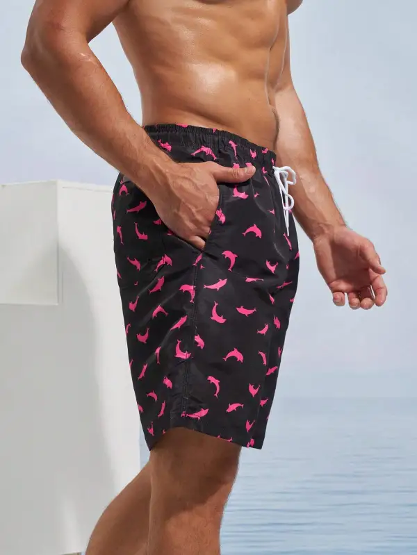 Men's Dolphin Print Pocket Swim Trunks