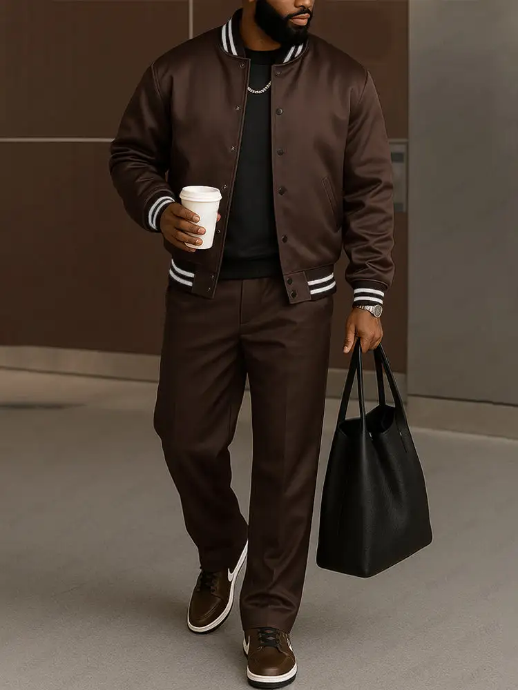 Modern Contrast Stripe Jacket Pants Set