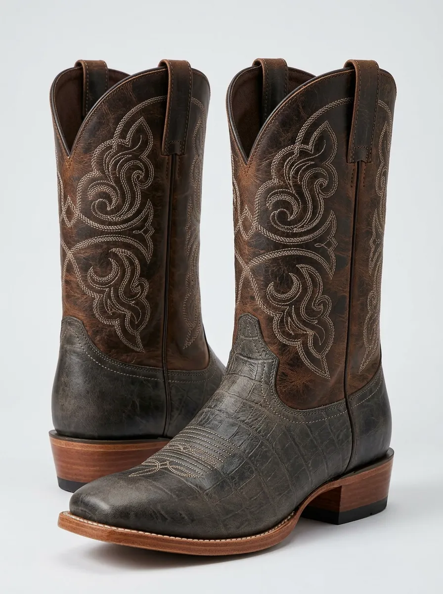 Rustic Embroidered Detail Men's Western Cowboy Boots