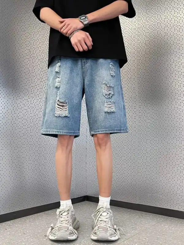 Men's Full Size Distressed Wash Wide Leg Denim