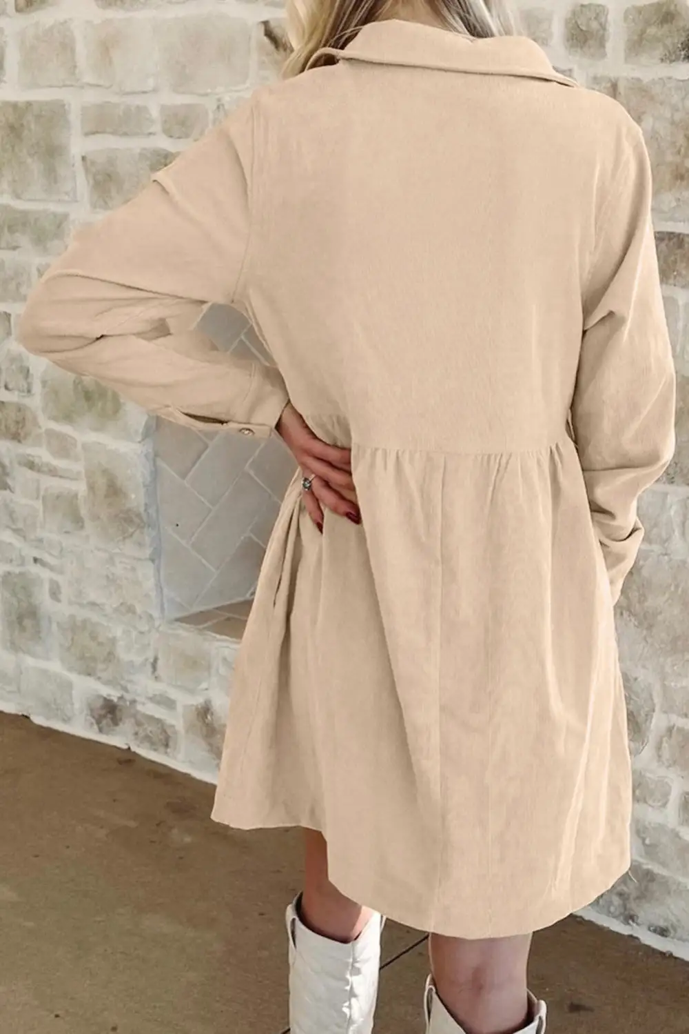 Low Key Button Front Collared Long Sleeve Mini Dress