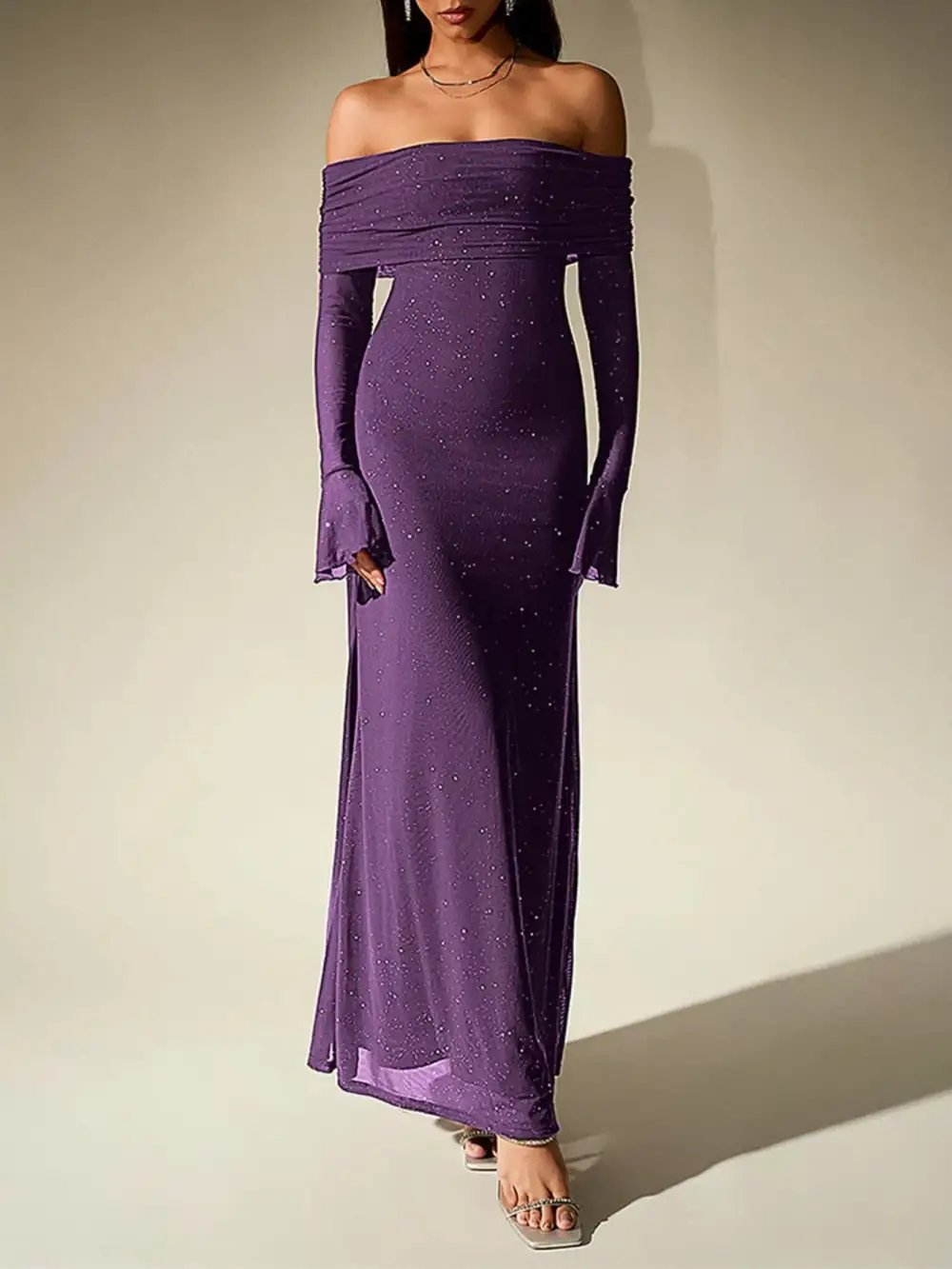 Relaxed Shape Glitter Maxi Dress