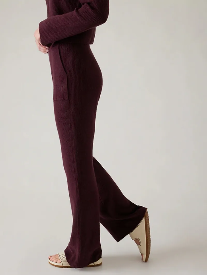 Burgundy Ribbed Pants For Cozy Casual Style